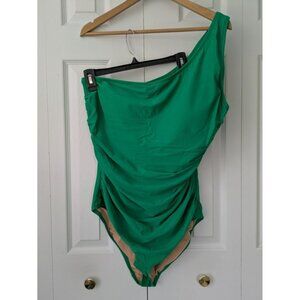 J. Crew One Shoulder Ruched One-Piece Swimsuit Size XXL Green NWT‎ $98 BR552